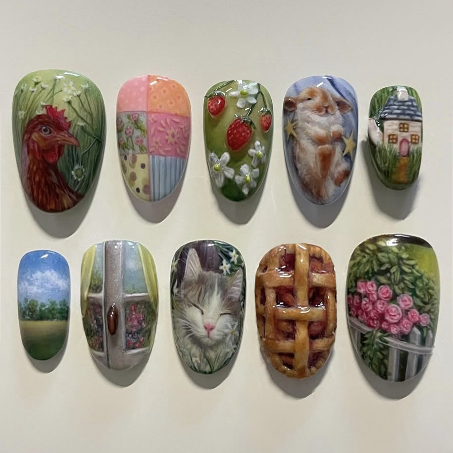 Resin Art Flower - 24 шт., миндалевидный пресс на ногтях