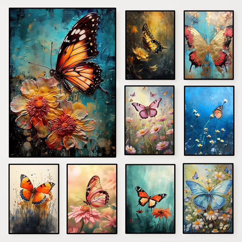 Resin Art Flower - Постер с цветочными бабочками, красочный пейзаж