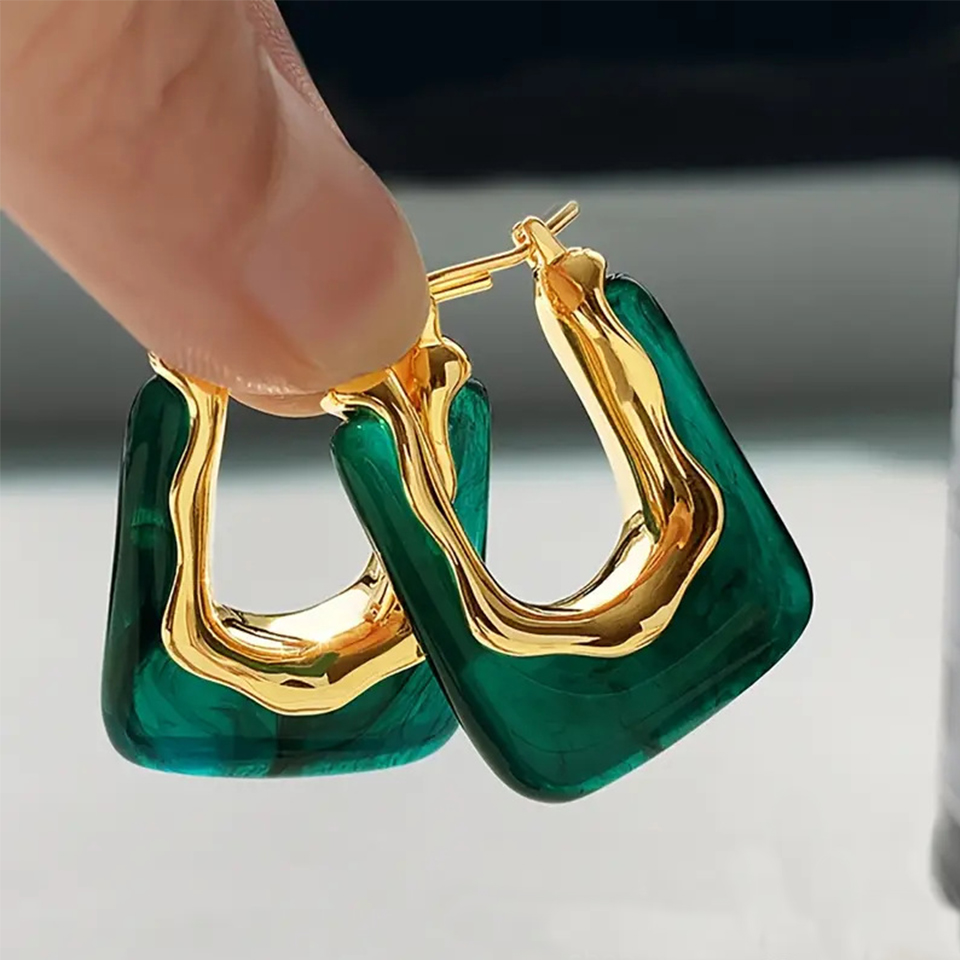Resin Art Ring - Серьги-кольца U-образной формы в винтажном французском